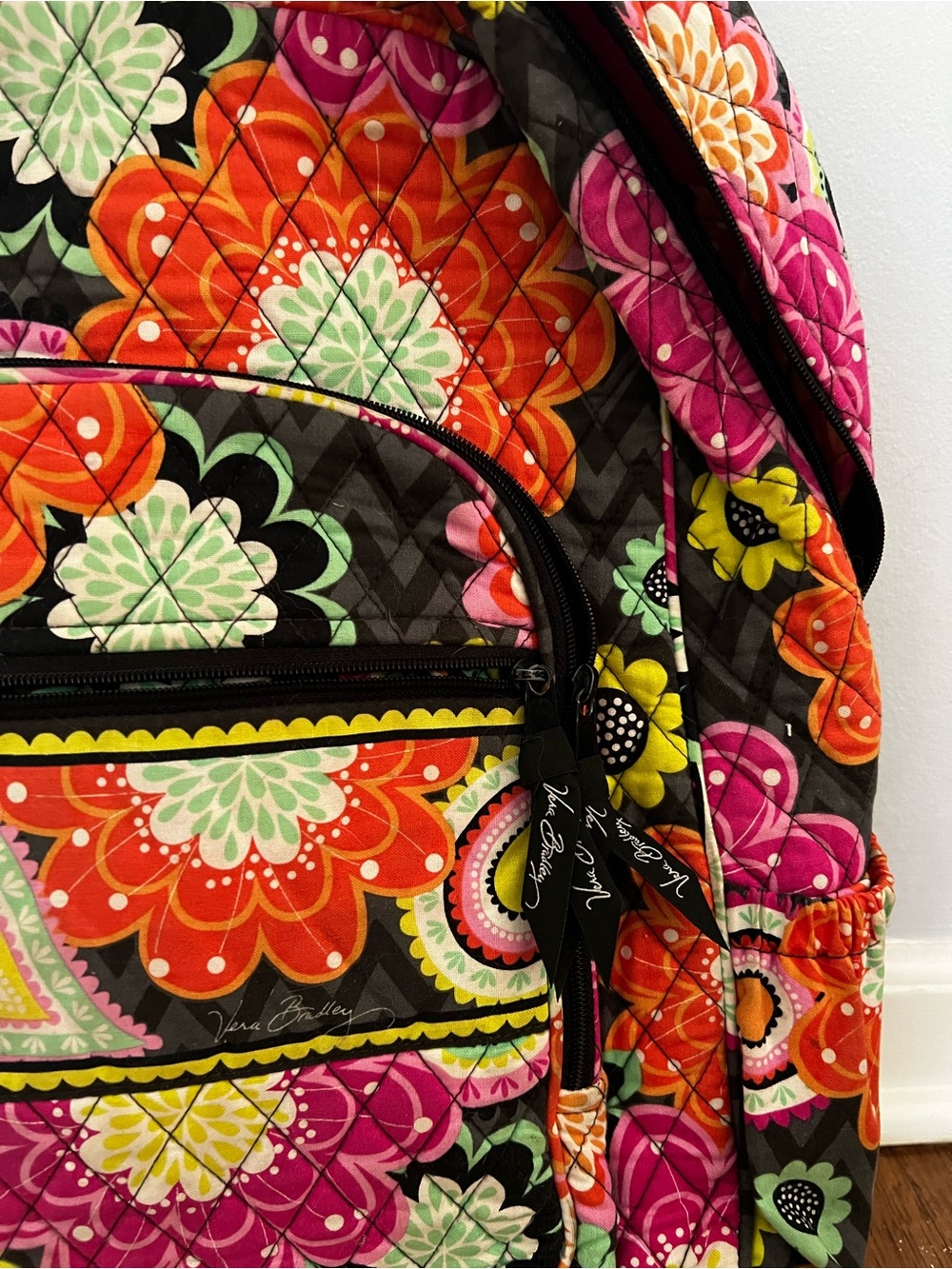 Vera Bradley Bright Floral Quilted Backpack in Pink, Orange, Green & Yellow